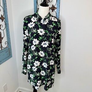 Equipment Femme Silk Floral Button Front Long Sleeve Shirt Dress